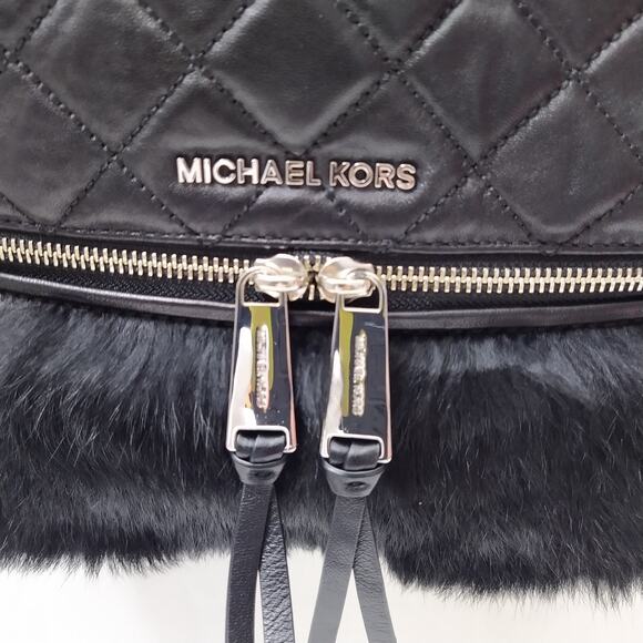 Michael Kors Rhea Black Leather Quilted Fur Zipper Top Handle Backpack main image 7